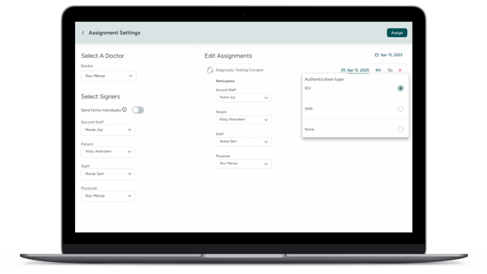 How do I assign ID verification (IDV) to a patient’s form (1)
